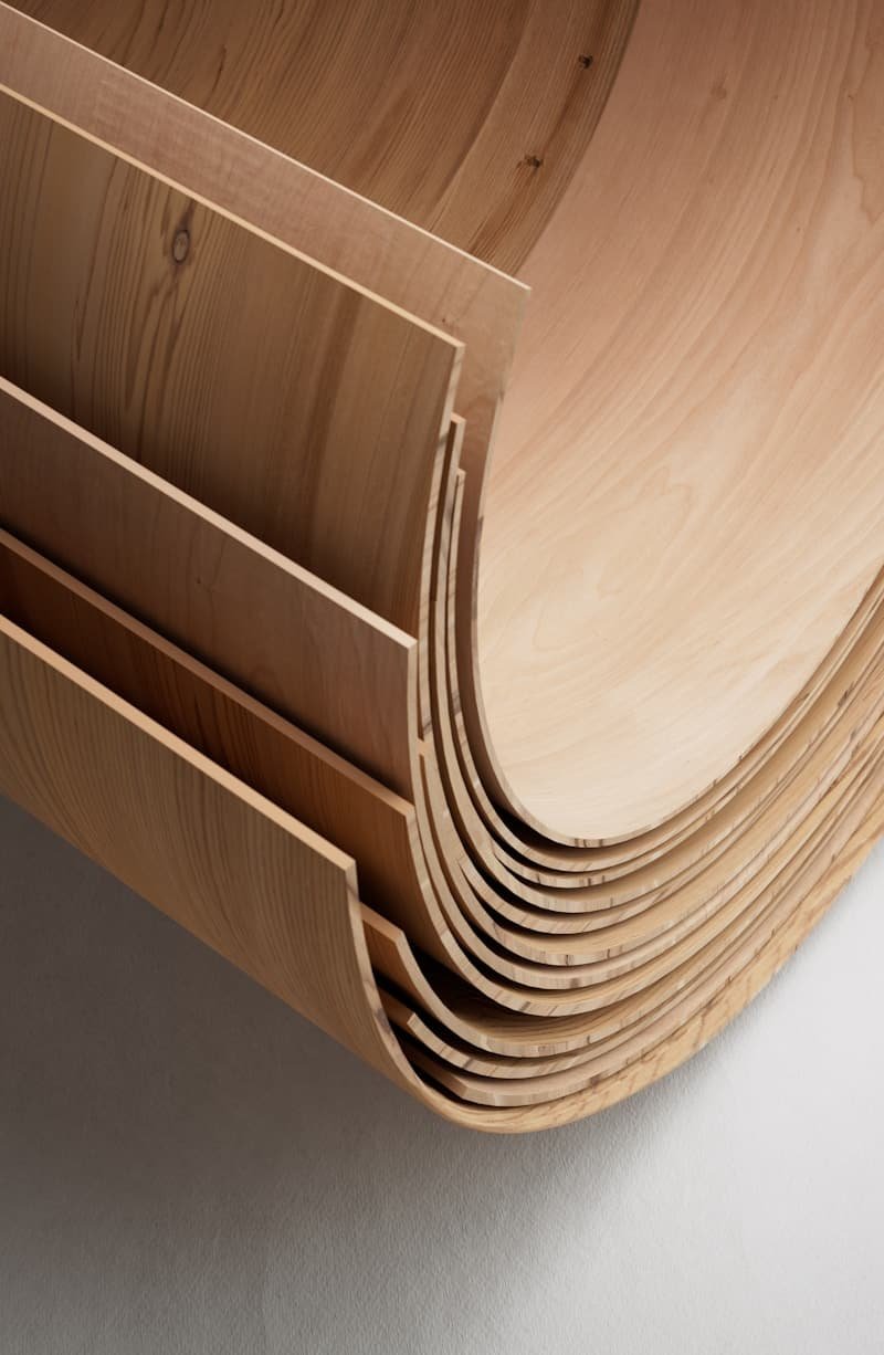 Stacked plywood sheets in a joinery store